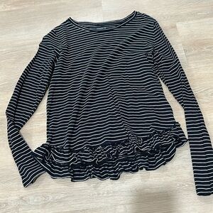 Banana Republic Navy Long Sleeve top White stripe - ruffles - Size Small